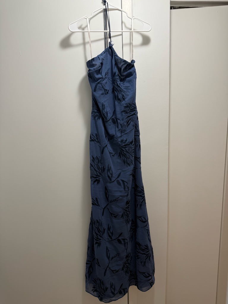 Navy Floral Halter Maxi Dress